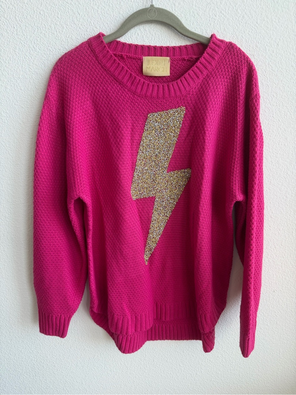 Judith March Lightning Bolt Jeweled Sweater Pink Small